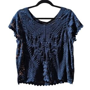 New Express Midnight Blue Lace Blouse, Size Large